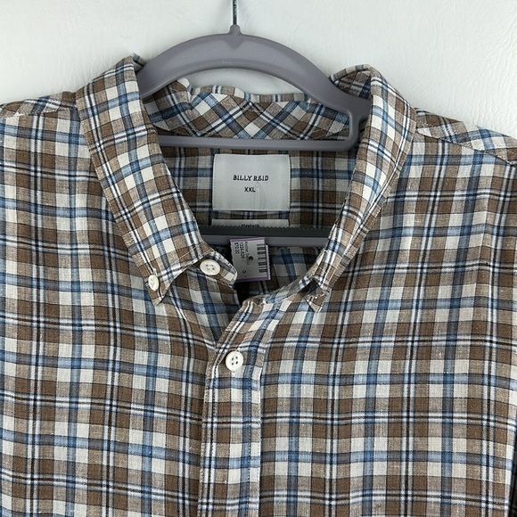 Billy Reid Italian Linen Long Sleeve Button Down Plaid Shirt - Picture 3 of 10